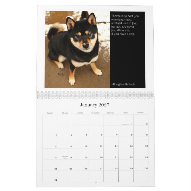 Calendário 2012 de Shiba Inu (Jan 2027)