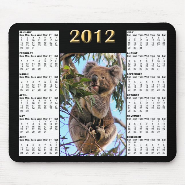 Calendário 2012 do Koala Mousepad (Frente)