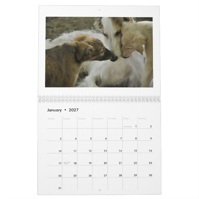 Calendário 2012 Windhounds macios (Jan 2027)