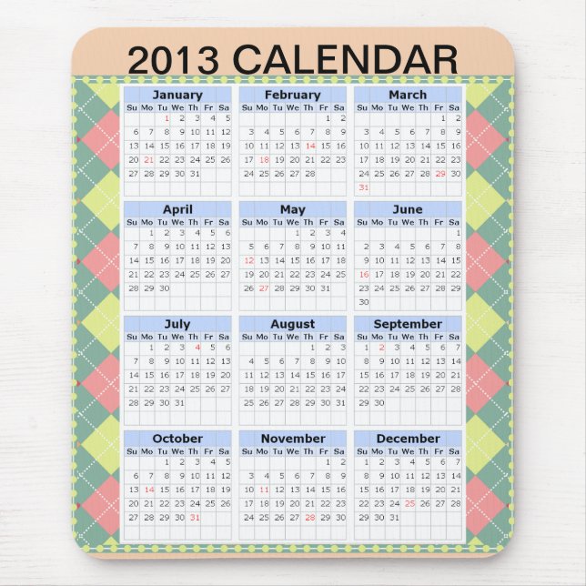 Calendário 2013 em um Mousepad (Frente)