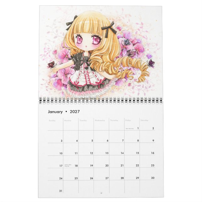 Calendário 2013 - Meninas bonitas do chibi do (Jan 2027)