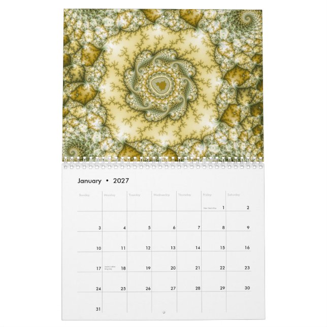 Calendário 2014 do Fractal de Mandelbrot (Jan 2027)