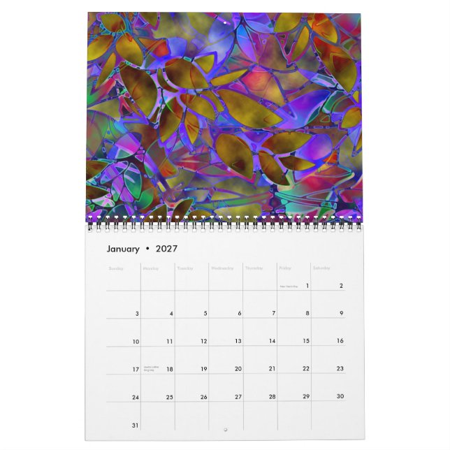 Calendário 2014 Vidro Floral Abstrato (Jan 2027)