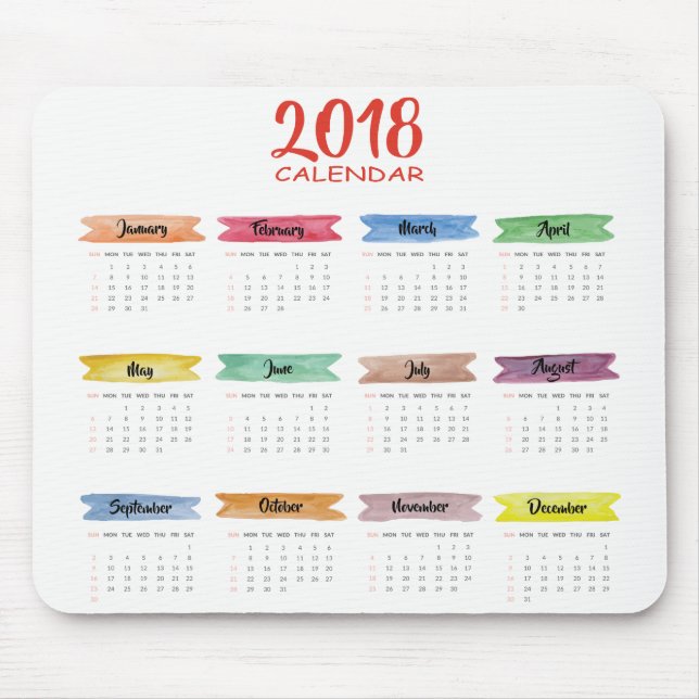 Calendário 2018 da aguarela | Mousepad (Frente)