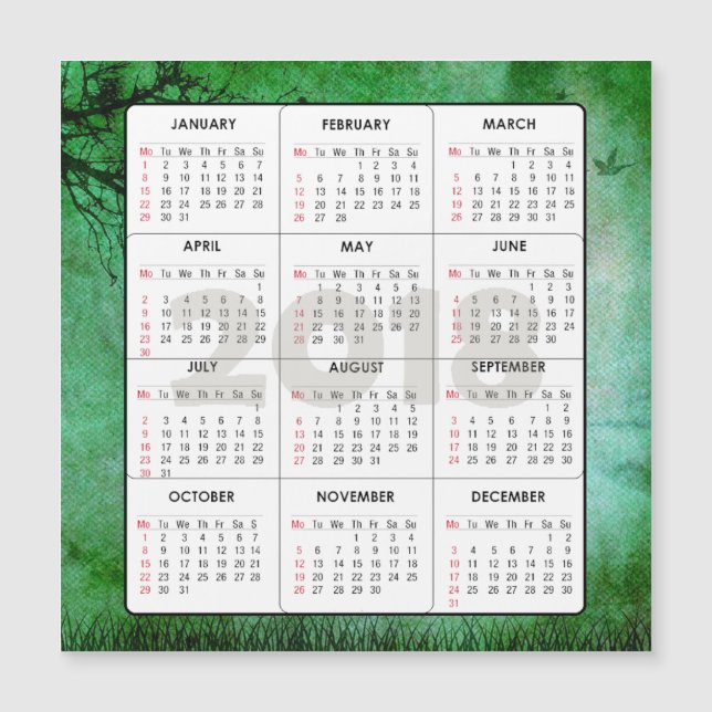 Calendário 2018 Quadrado Magnético Natureza Verde (Frente)