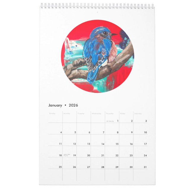Calendário 2019 - pássaros e coelhos (Jan 2026)