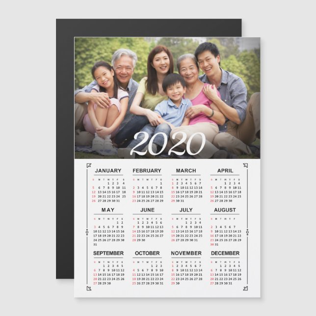 Calendário 2020 Ano Foto Personalizar Magnet (Frente/Verso)