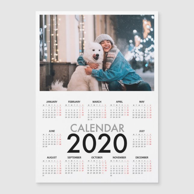 Calendário 2020 com foto mínima branca preta básic (Frente)