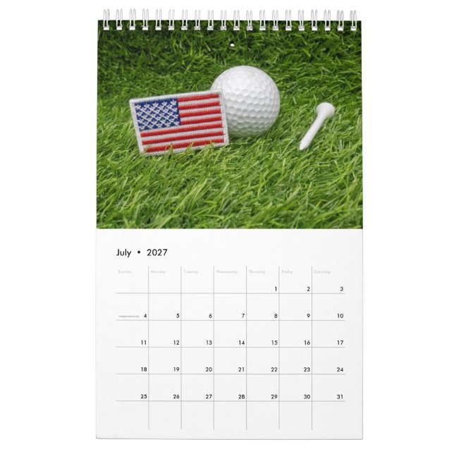 Calendário 2020 para golfista com bola de golfe em (Jul 2027)