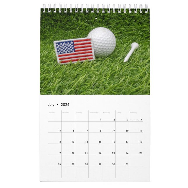 Calendário 2020 para golfista com bola de golfe em (Jul 2026)