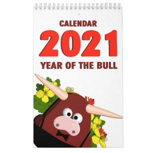 Calendário 2021 Ano Do Humor De Cartoon Longhorn Touro Funny