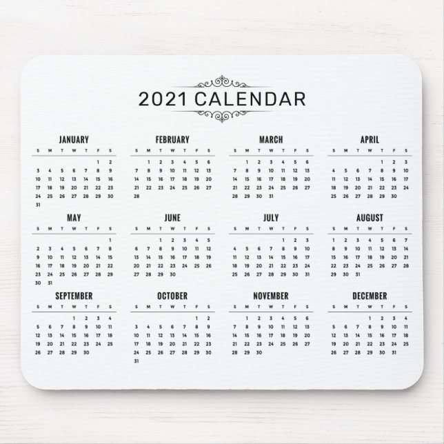 Calendário 2021 Simples E Elegante | Mousepad (Frente)