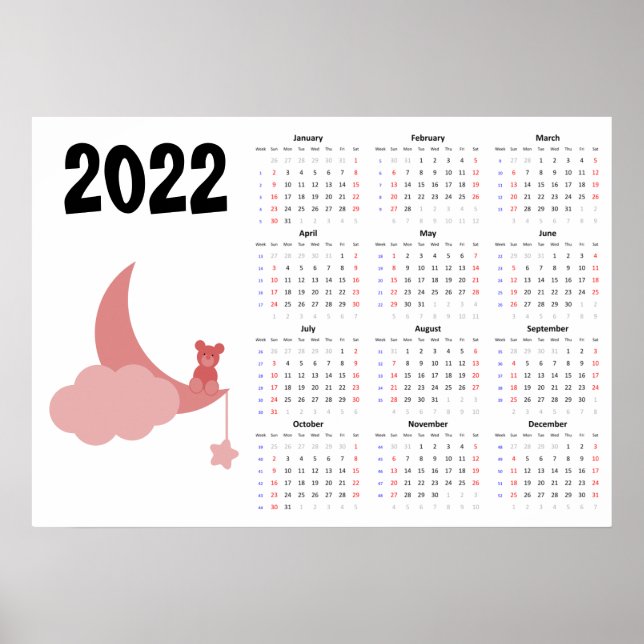 Calendário 2022 do urso de pelúcia Poster - Início (Frente)