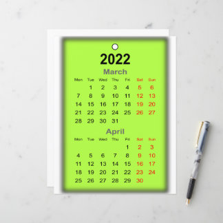 Calendário 2022 Impressão de abril..