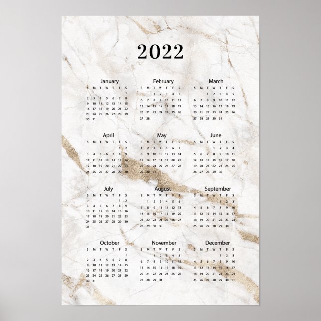 Calendário 2022 Marble Poster (Frente)