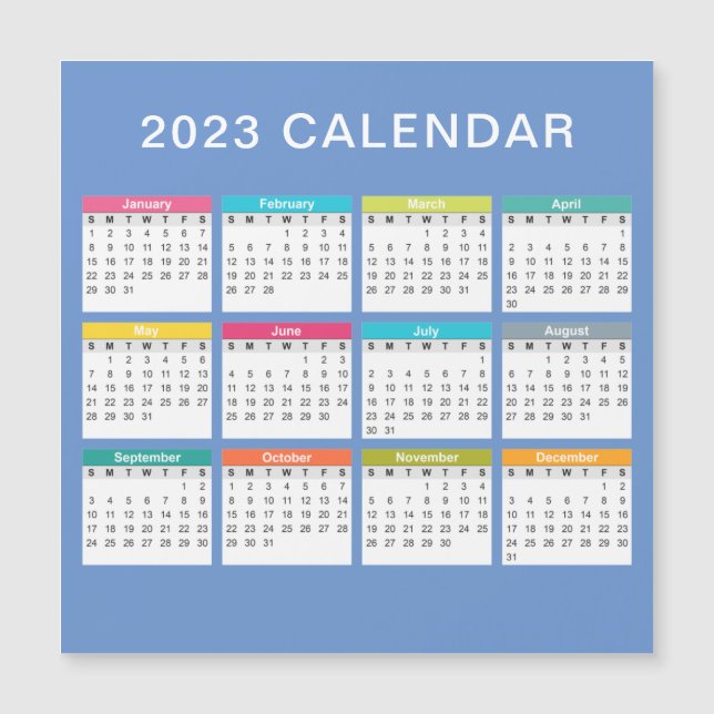 Calendário 2023 bonito e colorido | Magnet (Frente)
