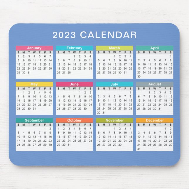 Calendário 2023 bonito e colorido | Mousepad (Frente)