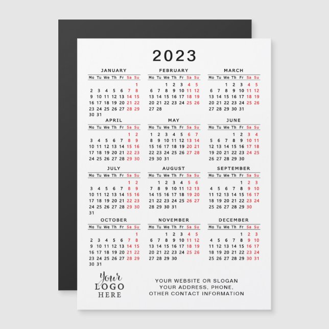 Calendário 2023 Calendário Preto Branco Mínimo (Frente/Verso)