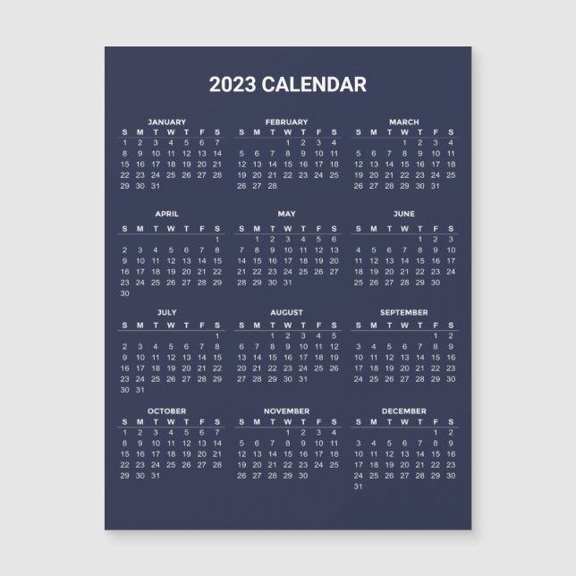 Calendário 2023 Simples E Elegante | Cartão magnét (Frente)