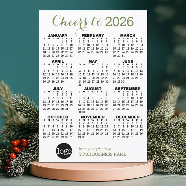 Calendário 2023 White Business - Cartão de Férias (2026 Calendar on a Holiday Business Card)