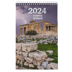 Calendário 2024 ano com fotografia de Atenas, Gréc