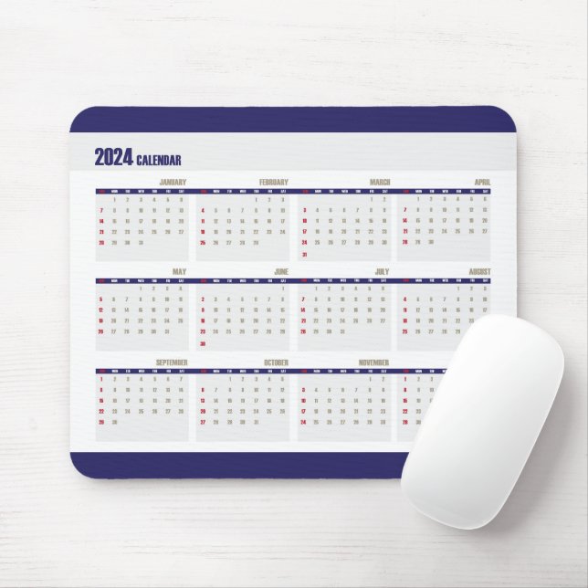 Calendário 2024: Bloco de Mousepad Azul Corporativ (Com mouse)