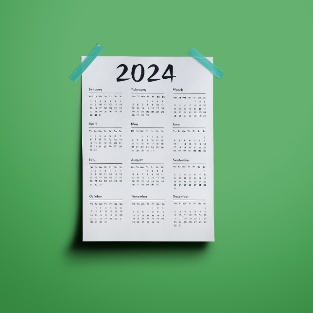 Calendário 2024 - Invi Magnético Simples, Preto E  (2024 Calendar Black And White Simple Magnetic Invi)