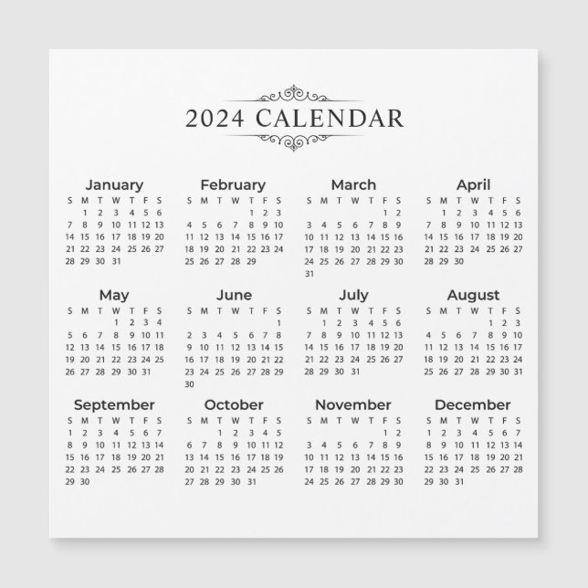 Calendário 2024 Simples, Mas Elegante | Cartão mag (Frente)