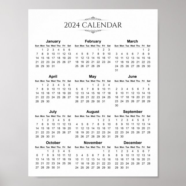 Calendário 2024 simples, mas elegante | POSTER (Frente)