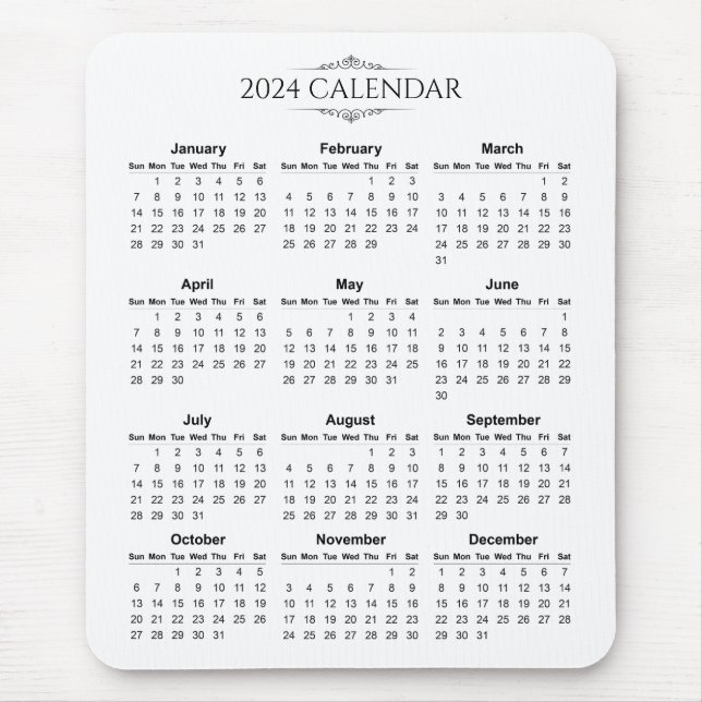 Calendário 2024 Simples, porém Elegante | Mousepad (Frente)