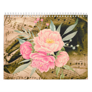 Calendário 2024, Watercolor Flower, Music Vintage