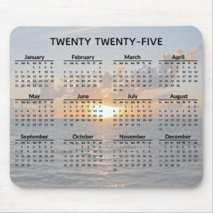 Calendário 2025 Calendar Mousepad Oceano Sunset