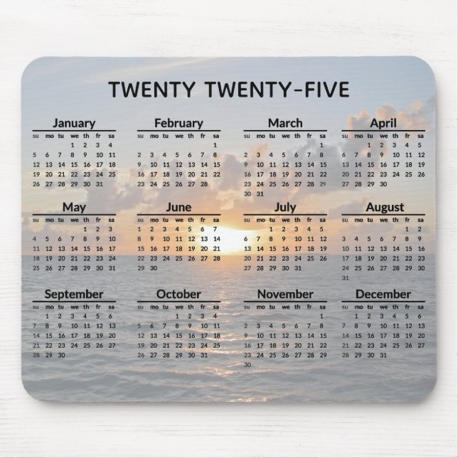Calendário 2025 Calendar Mousepad Oceano Sunset (Frente)