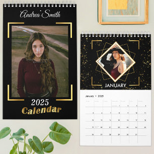 Calendário 2025 Chic Black Dourado Adicionar Fotos Solo Perso