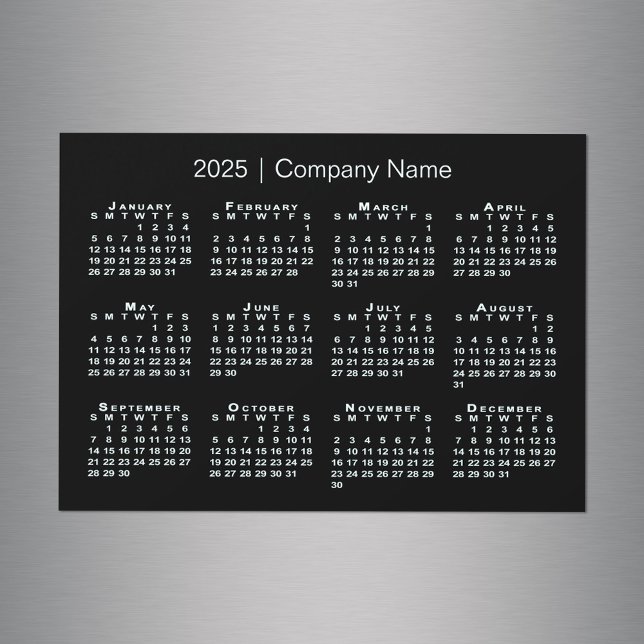 Calendário 2025 com nome da empresa Black Magnet (2025 Calendar with Company Name Black Magnet in situ)