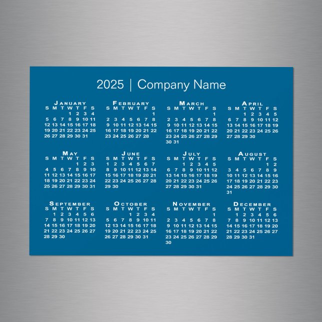 Calendário 2025 com nome da empresa Blue Magnet (2025 Calendar with Company Name Blue Magnet in situ)