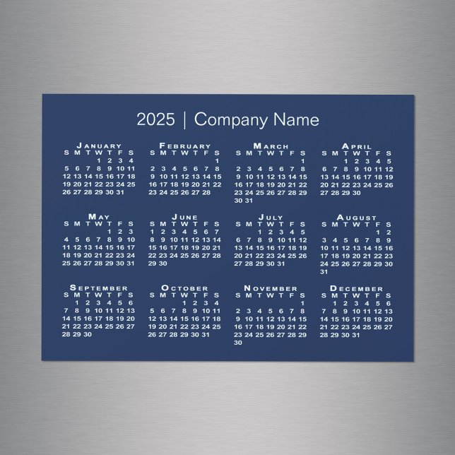 Calendário 2025 com o nome da empresa Marinho Magn (2025 Calendar with Company Name Navy Blue Magnet, in situ)