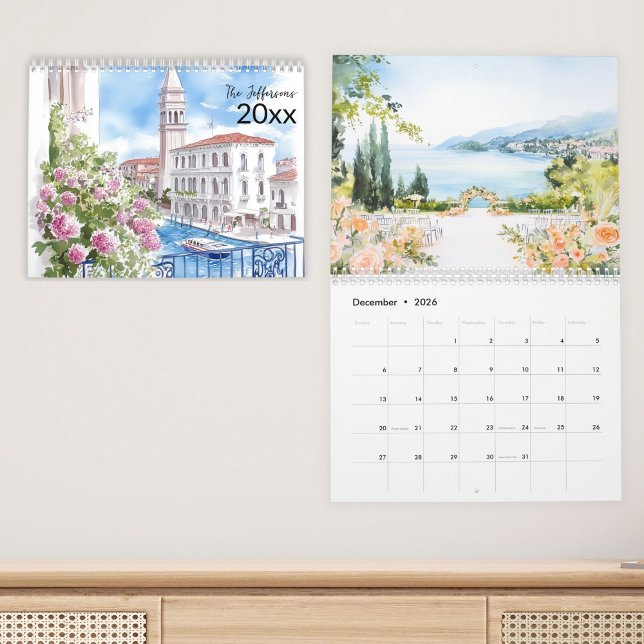 Calendário 2025 da Família de Cores Aquáticas em I (beautiful italian scenic view wall 2026 personalized calendar)