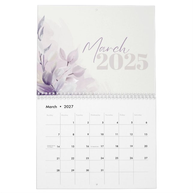 Calendário 2025 Floral Purple Watercolor (Mar 2027)