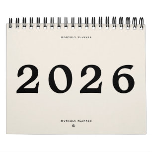 Calendário 2025 Modern Black Beige American Monthly Planner