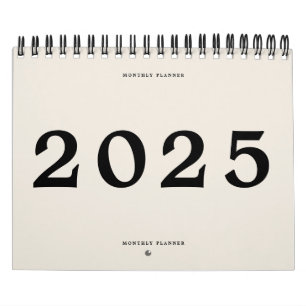 Calendário 2025 Modern Black Beige American Monthly Planner