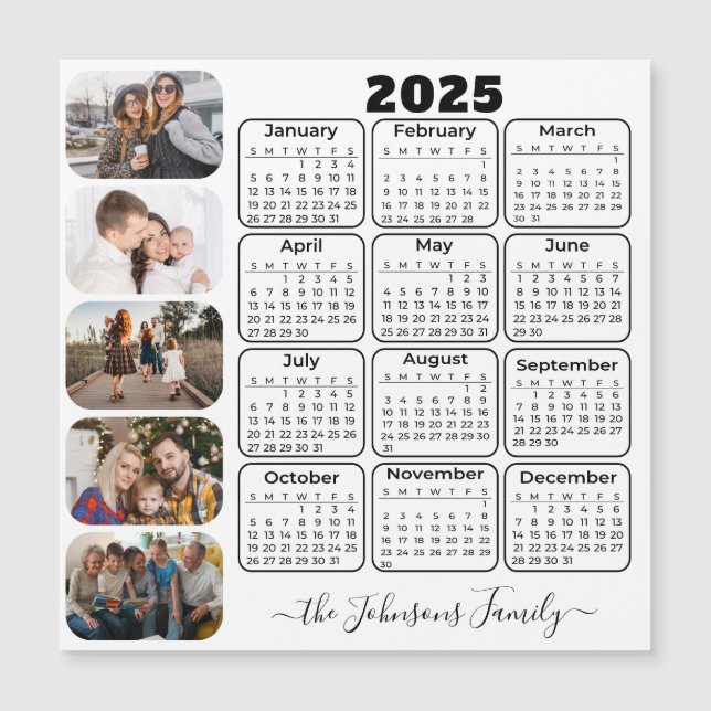 Calendário 2025 Simple Modern 5 Photos Family Magn (Frente)