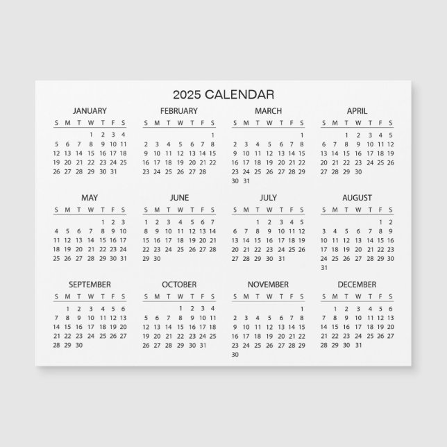 Calendário 2025 Simples E Elegante | Cartão Magnét (Frente)