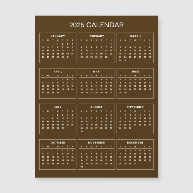 Calendário 2025 Simples E Elegante | Cartão Magnét (Frente)