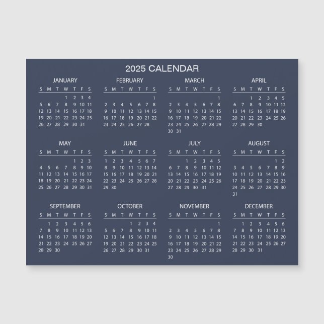 Calendário 2025 Simples E Elegante | Cartão Magnét (Frente)