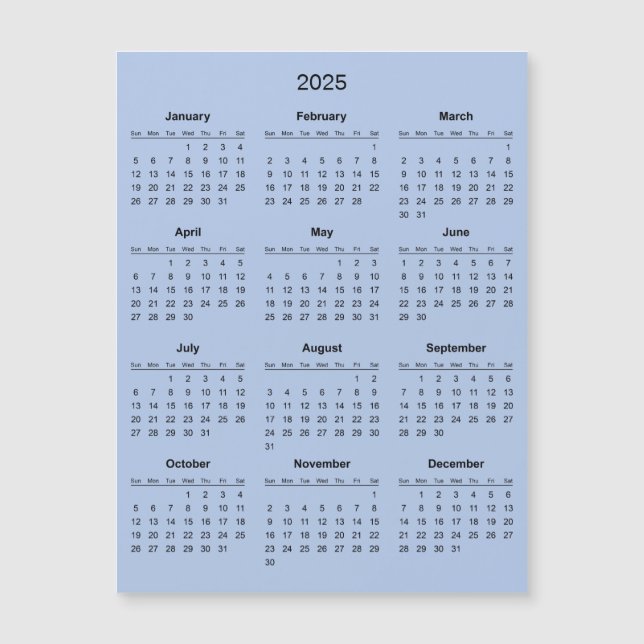 Calendário 2025 Simples E Elegante | Cartão Magnét (Frente)