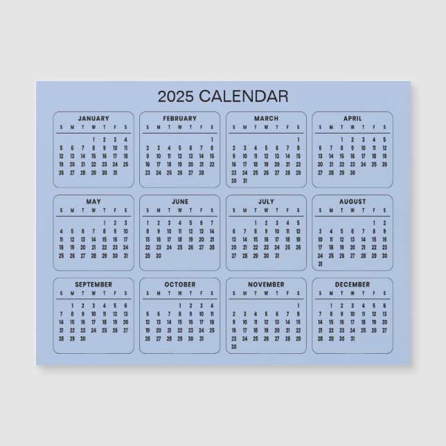 Calendário 2025 Simples E Elegante | Cartão Magnét (Frente)
