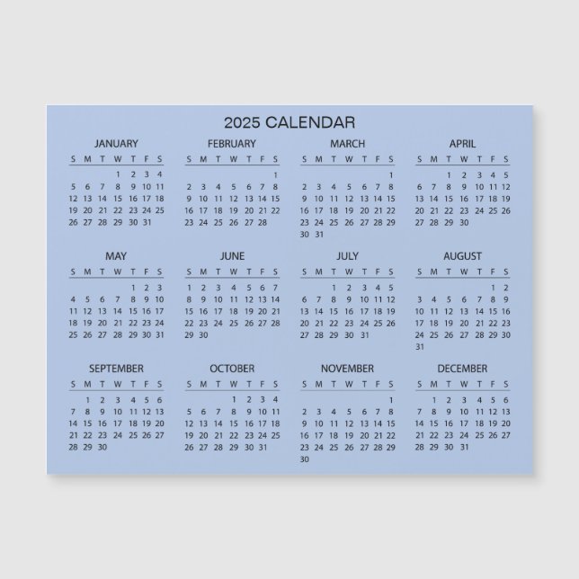 Calendário 2025 Simples E Elegante | Cartão Magnét (Frente)