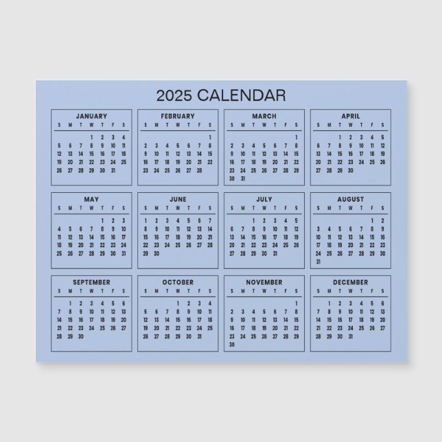 Calendário 2025 Simples E Elegante | Cartão Magnét (Frente)