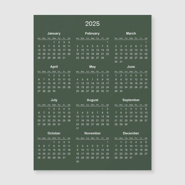Calendário 2025 Simples E Elegante | Cartão Magnét (Frente)